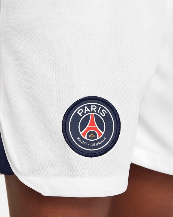 PSG kids away football kit 2023/24 with club logo and stylish design.