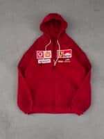 Premium F1-inspired oversized hoodie with racing padding, featuring sponsor logos for a sporty stree.