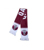 QFA Qatar Football Association national team scarf, maroon and white, with team logo and "QFA" text.