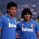 Authentic Napoli 1987/88 Maradona home football jersey, featuring classic blue color and iconic Mara.