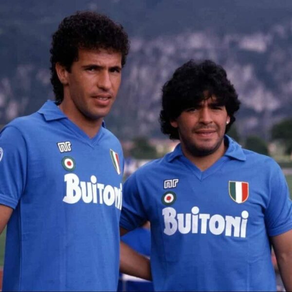 Authentic Napoli 1987/88 Maradona home football jersey, featuring classic blue color and iconic Mara.