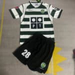 Kids Sporting Lisbon football kit with Ronaldo 28 jersey number.