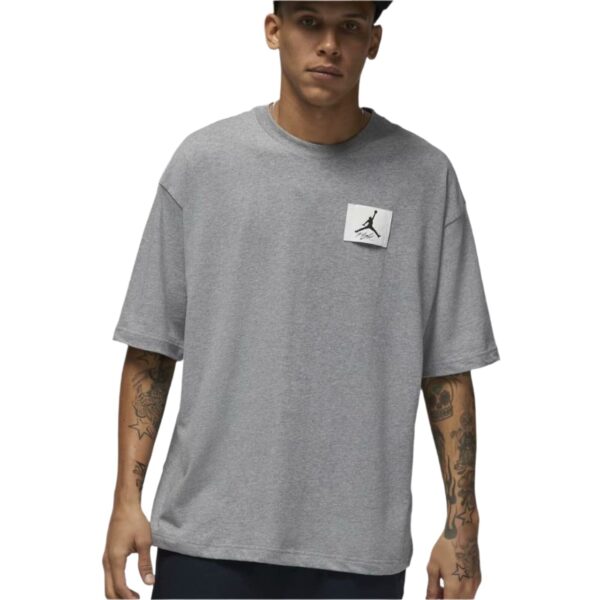Men's grey Jordan T-shirt with logo, casual sportswear.