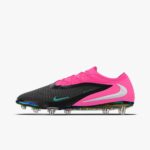Nike Phantom ReactX 6 Pro Society TG football cleats in black and pink, designed for optimal perform.