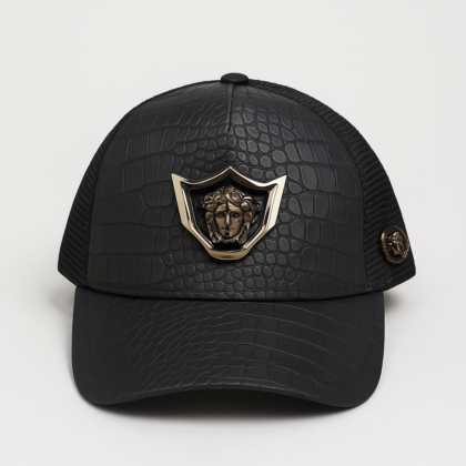 Luxury Black  Cap | 3D Metal Medusa Crest |