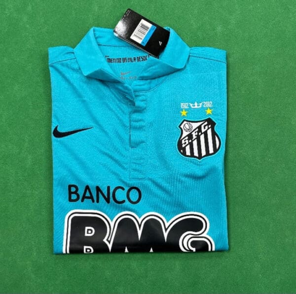 Authentic Santos FC blue home football jersey with club crest and sponsor logo.