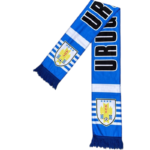 Authentic UAE football team scarf with team crest and blue and white stripes.