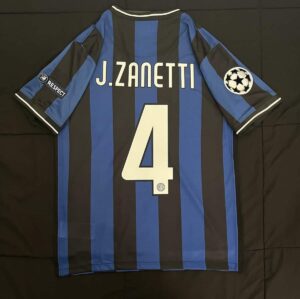J.Zanetti Inter Milan 2010/11 home football jersey with blue and black stripes.