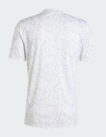 White football jersey with subtle geometric pattern, lightweight and breathable for sports.