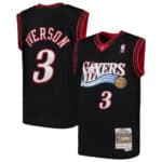 Authentic Allen Iverson 76ers black swingman jersey, NBA licensed, vintage 2000-2001 season.