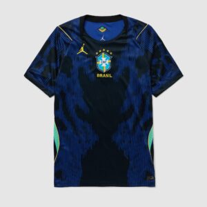 Brazil national football jersey with blue and black zigzag pattern and gold accents on the chest area