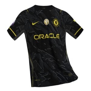 Chelsea FC football jersey in black with gold Oracle sponsor and club crest on chest