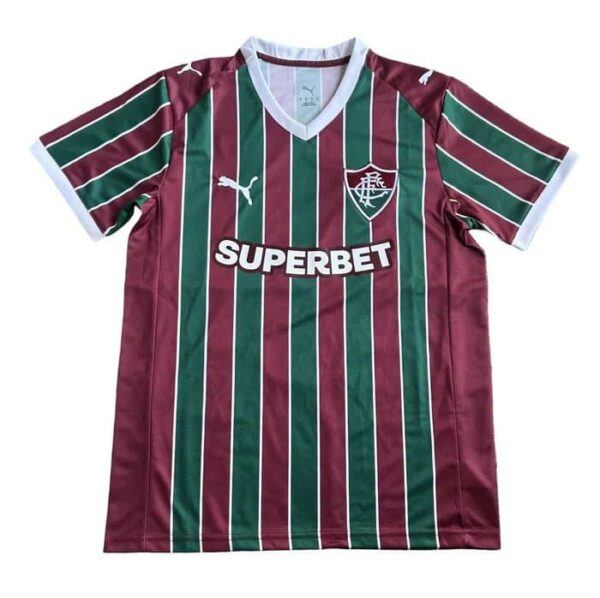 Authentic Fluminense football jersey with green and maroon vertical stripes.