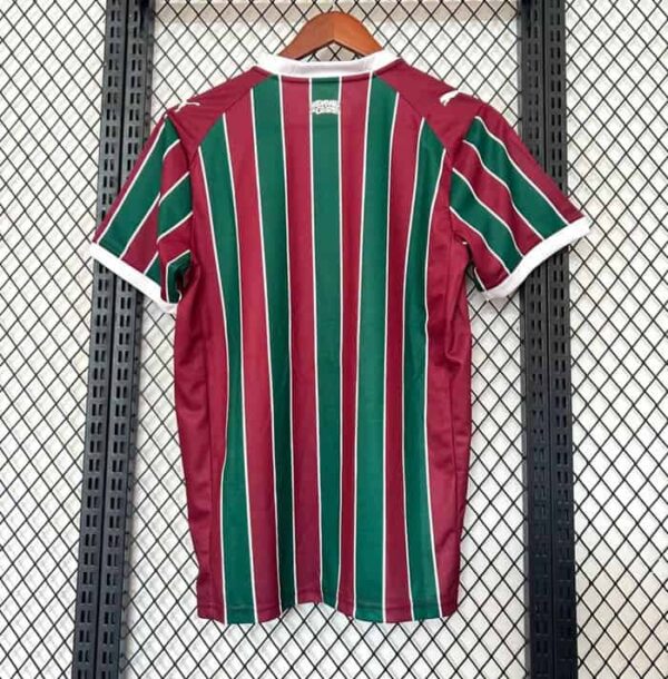 Authentic Fluminense football jersey with green, red, and white vertical stripes.
