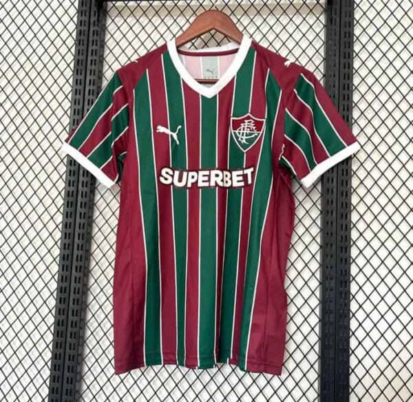Authentic Fluminense football jersey with green, red, and white stripes.