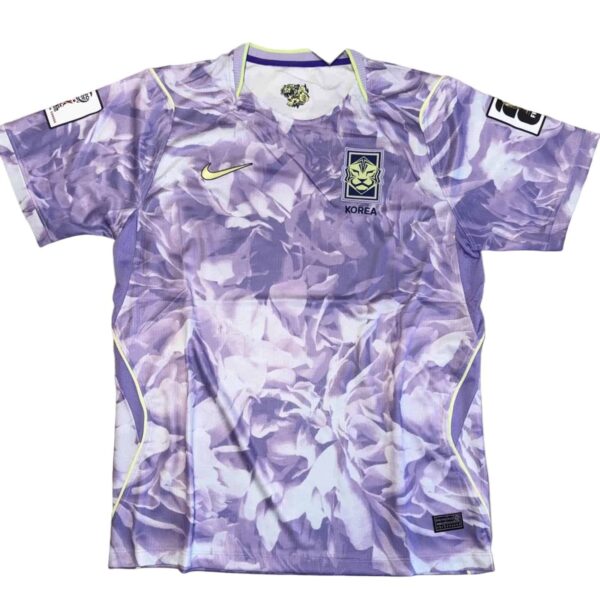 Korea national team away jersey for 2026 World Cup, purple floral design.