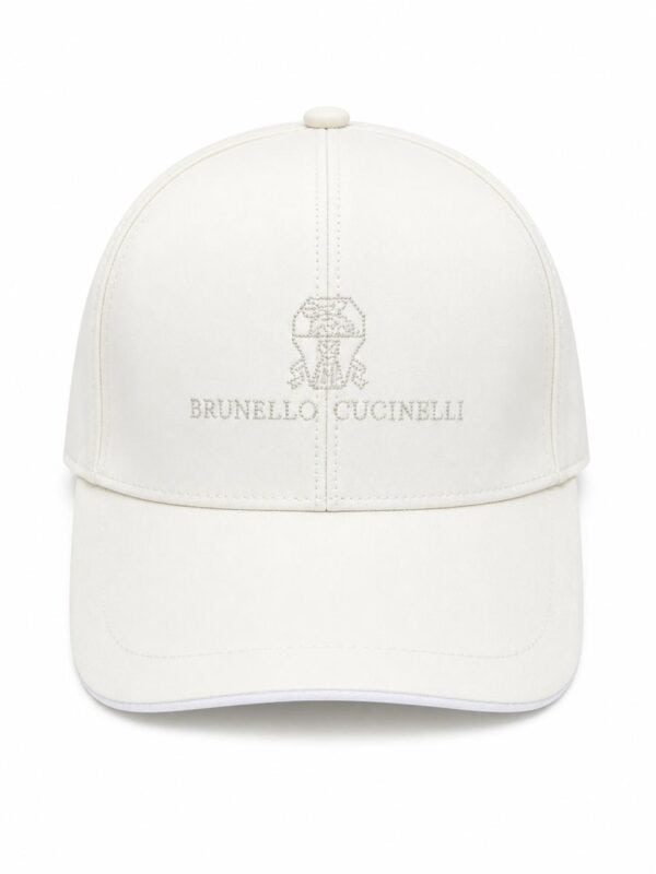 White premium classic baseball cap with embroidered logo.