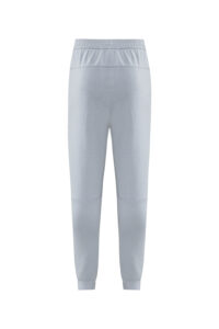 Back view of light blue jogger pants with an elastic waistband and ribbed cuffs.