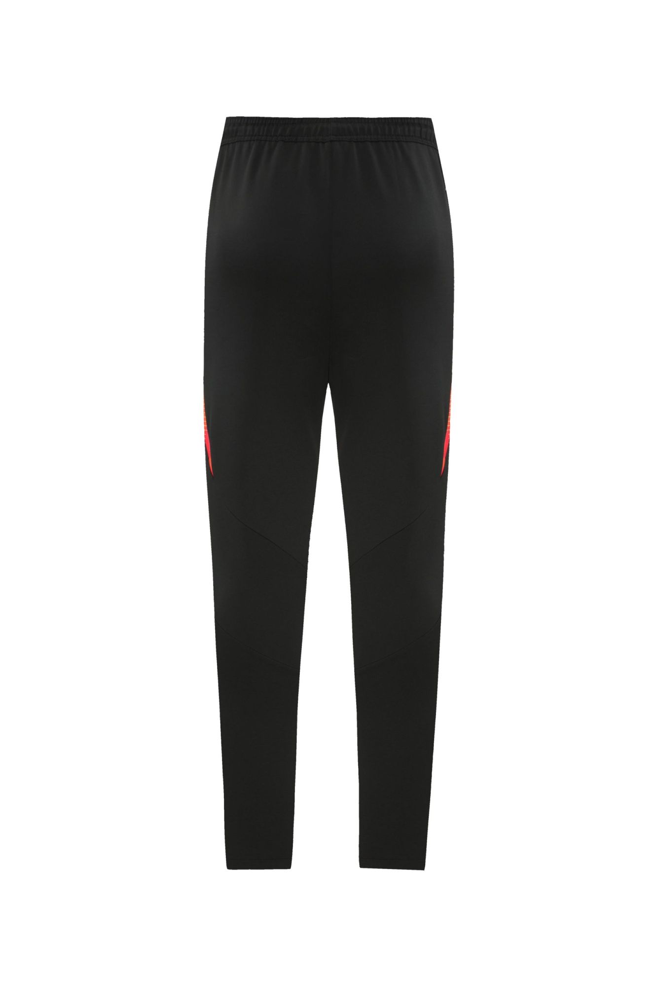 03bd1278 | UAE SPORT STORE Back view of black athletic pants with red side panels and tapered ankles, showing an Elastic waistband.