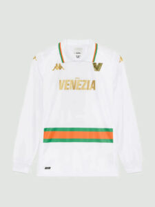 White Venezia football jersey with gold lettering and a green/orange/green striped hem at the bottom, featuring team crest and Kappa logos.