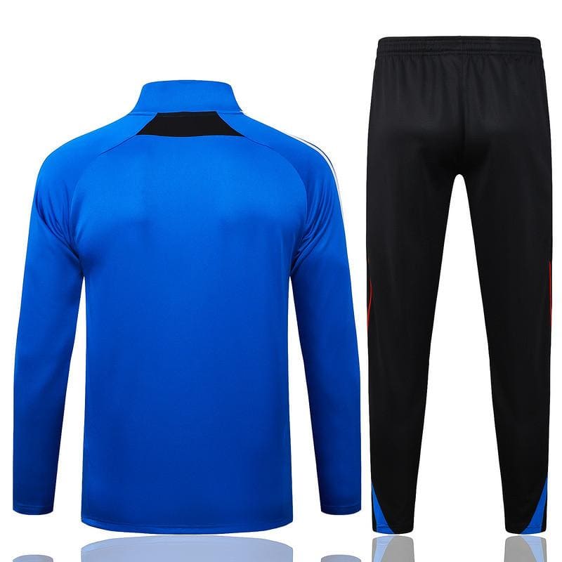 05c08da5-7eb4-4900-9cbe-18d55c5c72be | UAE SPORT STORE Blue athletic top and black track pants set, front view, full-length.