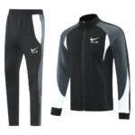 Black and gray Nike Air tracksuit jacket and matching pants with white accents, athletic loungewear set