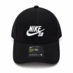079ee63c-890c-4ed6-9d1a-be95ef63f4eb | UAE SPORT STORE Black Nike SB cap with white embroidered logo on the front, curved brim, front-facing view.