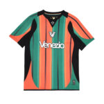 Venezia soccer jersey with bold orange, teal, and black vertical stripes and 'Venezia' logo on the chest.