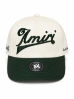 Vintage script street cap with embroidered "Amir" logo in black and white. Perfect for casual sports.