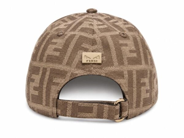 Luxury Fendi Savage Eyes Edition baseball cap in beige with logo pattern.