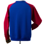 12_efff4603-d578-431b-a866-9321c936571e | UAE SPORT STORE Back view of a blue and red color-blocked sweatshirt on a display stand.