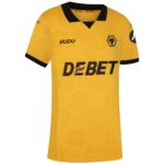 Yellow Wolverhampton Wanderers football jersey with black collar and DEBET sponsor logo on front
