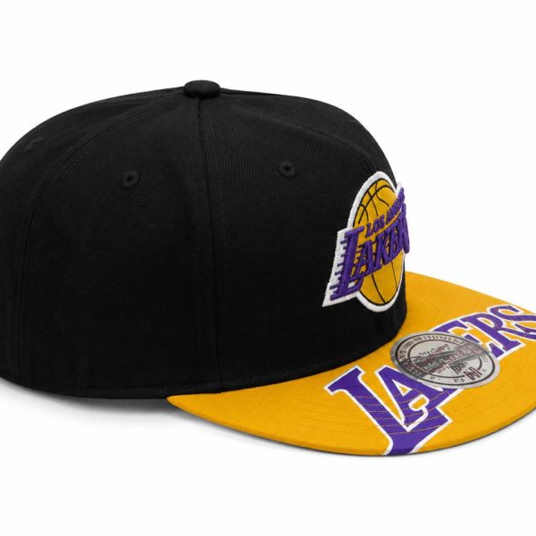 Black baseball cap with Lakers logo on the front and a yellow brim/bill