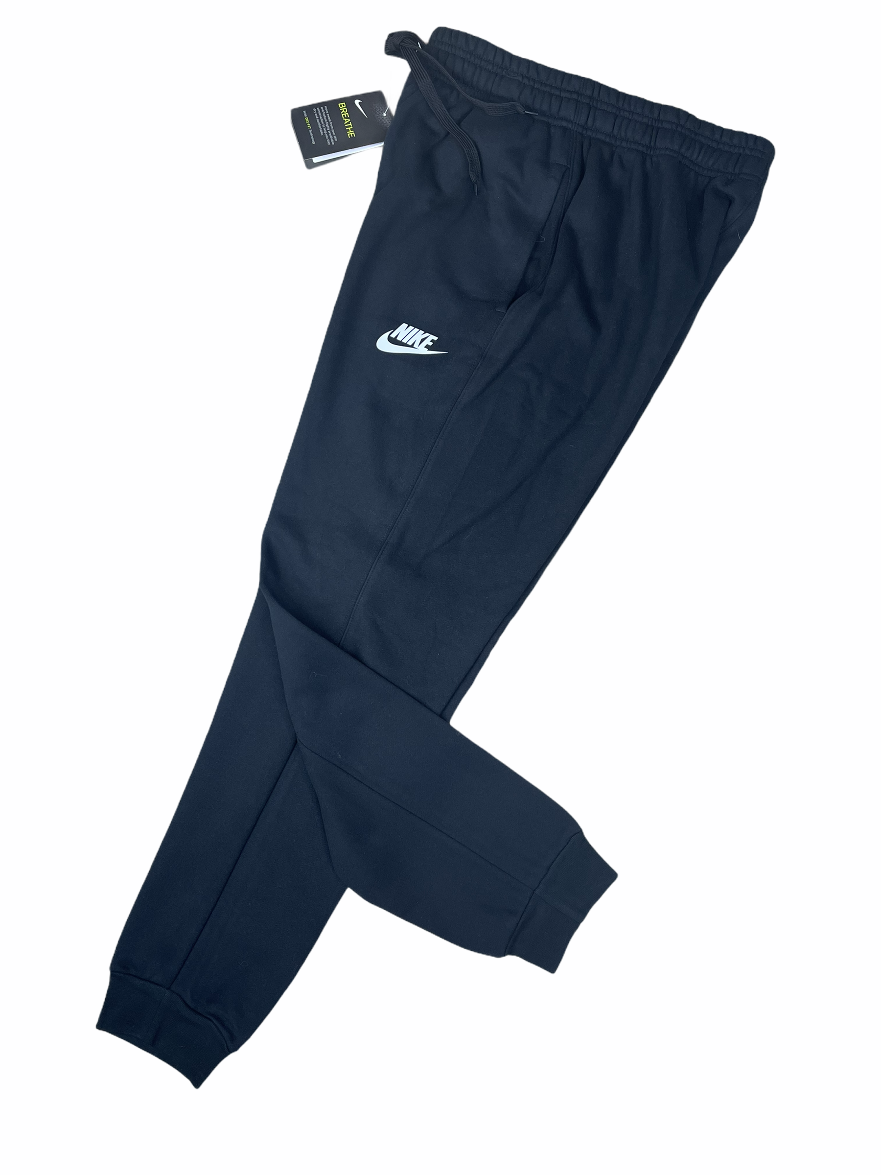 1574A45D-2722-422D-88FA-EFF155B6B2D0_0f790ba0-698b-4df8-a46d-17e92d7fcd3a | UAE SPORT STORE Navy Nike jogger pants with an elastic waistband and drawstring, Nike swoosh logo on the left thigh, tag attached