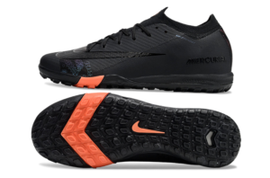 161f82a6 | UAE SPORT STORE Black Nike Mercurial soccer boot shown from side and bottom with orange accents on the sole