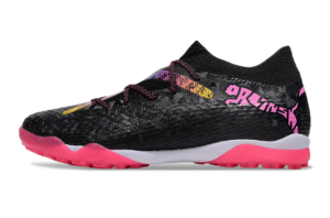 173d72c7 | UAE SPORT STORE Black athletic shoe with a hot-pink outsole and pink-laced accents, featuring graffiti-style graphics on the heel area.