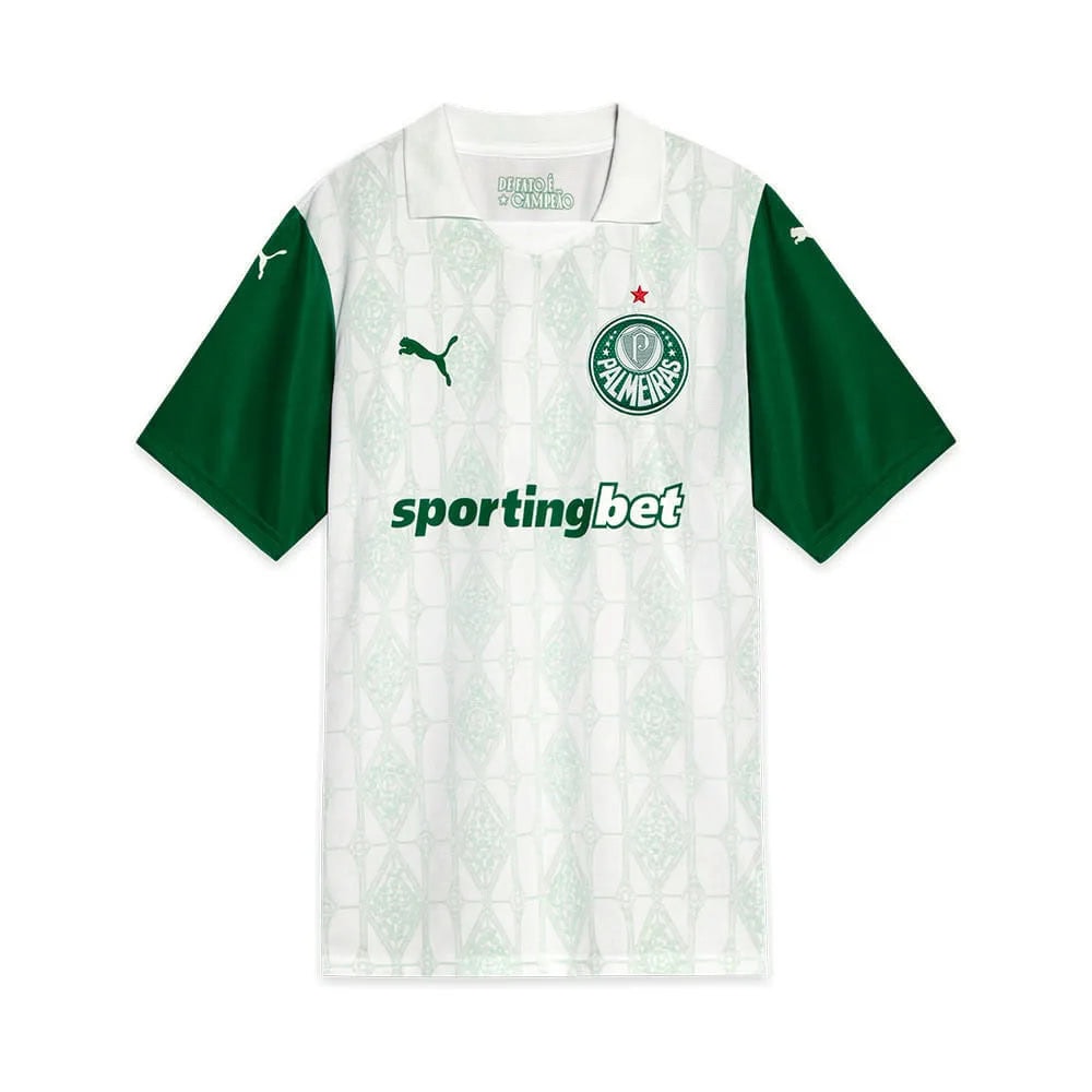 192342-1200-auto | UAE SPORT STORE Palmeiras football jersey with white body, green sleeves, sponsor sportingbet, crest and Puma logo on chest.