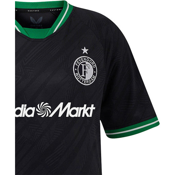 196694_3_1 | UAE SPORT STORE Dark navy Feyenoord football jersey with green collar and cuffs, crest on left chest and star above, 'Media Markt' sponsor across front.