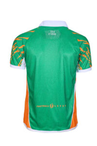 1D8A5321-700x1050-1 | UAE SPORT STORE Back view of a green football jersey with orange side panels, white collar and cuffs; 'Côte d'Ivoire' at the neck and a 'Football Lover' logo near the hem.