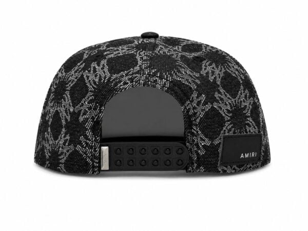 Black Monogram Cap with embroidered floral pattern and adjustable strap.