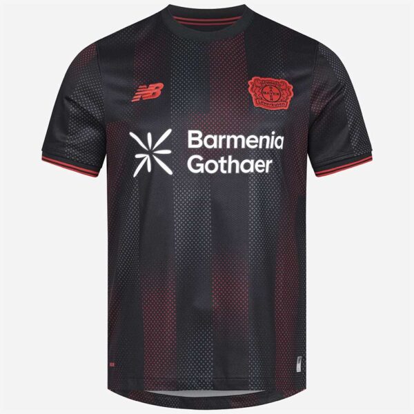 Black and red striped soccer jersey with Barmenia Gothaer sponsor and club crest.