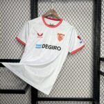 White soccer jersey on a hanger with red zigzag trim at collar and sleeves, featuring a blue DEGIRO sponsor logo and club crest on the chest.