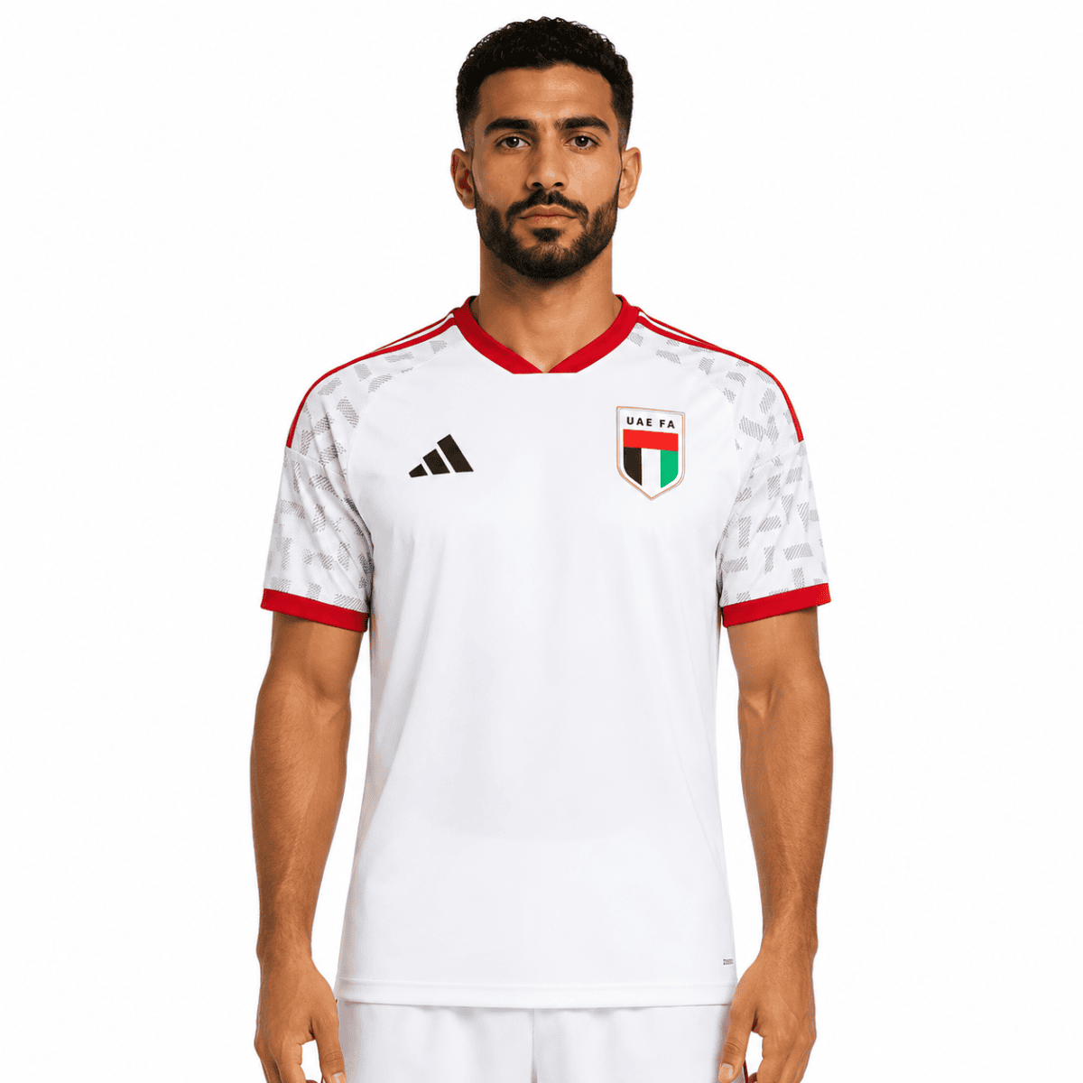 UAE football jersey 2025/26 home kit with UAE FA badge and Adidas logo.