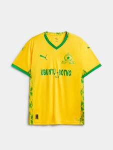 Bright yellow football jersey with green trim, Puma logos, and crest, featuring 'UBUNTU - BOTHO' across the chest.