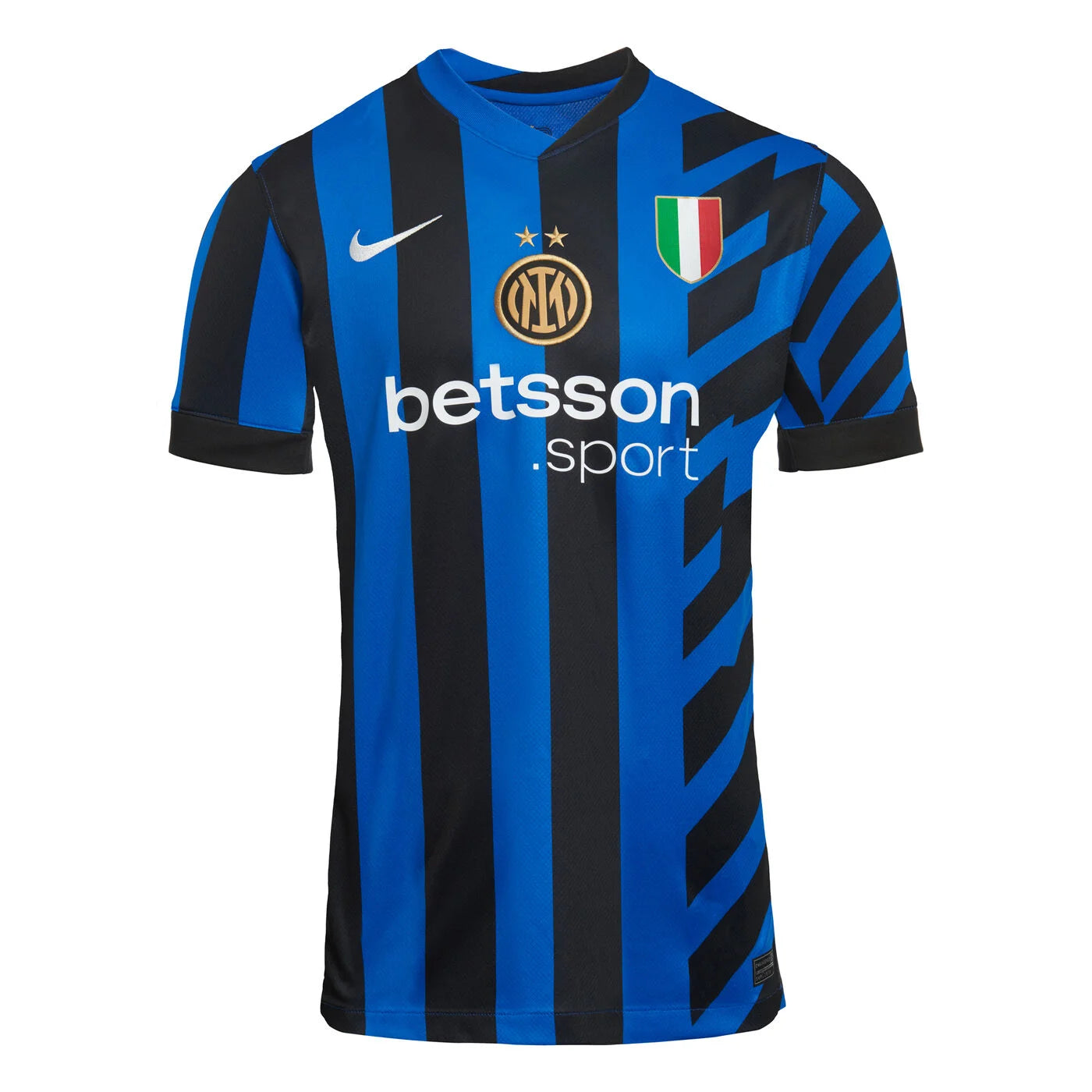 24N001M0303_01 Inter Milan football jersey with blue and black vertical stripes, Nike swoosh, crest, and 'betsson' sponsor across chest.