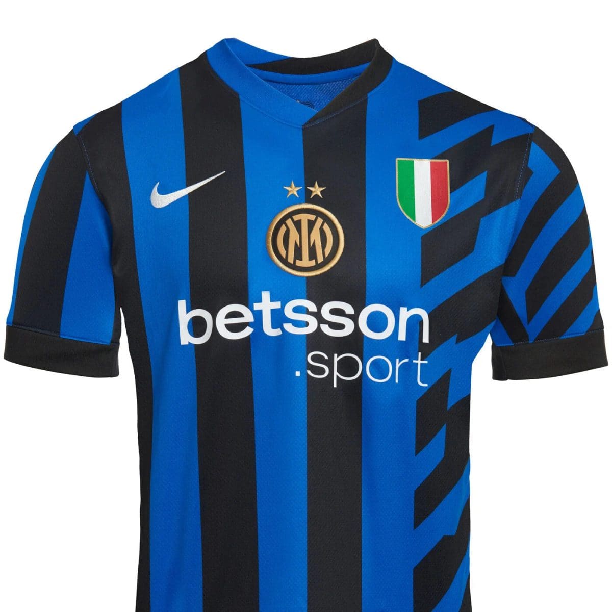 Inter Milan football jersey with blue and black vertical stripes, Nike swoosh, crest, and Betsson sponsor text visible on chest.