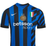 Inter Milan football jersey with blue and black vertical stripes, Nike swoosh, crest, and Betsson sponsor text visible on chest.