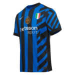 Inter Milan blue and black striped soccer jersey with Betsson sponsor and club crest on chest, photographed from side angle