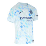 Inter Milan football jersey with pale blue geometric pattern, featuring Nike swoosh, club crest, and Betsson Sport sponsor