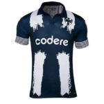 Navy blue rugby-style jersey with white brushstroke patterns and the sponsor 'codere' across the chest.